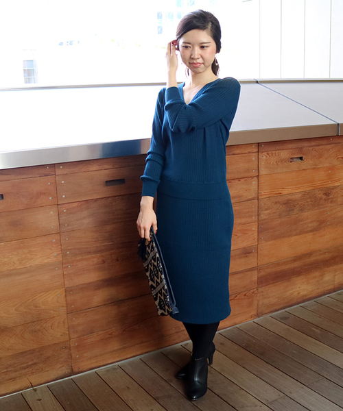 N.（N. Natural Beauty Basic）（エヌエヌナチュラルビューティーベーシック）の「ワイドリブセットアップ スカート（スカート・レディース・ブラウン/ボルドー/グレー/ブルー/ブラック・MEDIUM）」の14枚目の写真