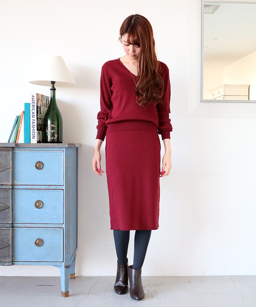 N.（N. Natural Beauty Basic）（エヌエヌナチュラルビューティーベーシック）の「ワイドリブセットアップ スカート（スカート・レディース・ブラウン/ボルドー/グレー/ブルー/ブラック・MEDIUM）」の16枚目の写真