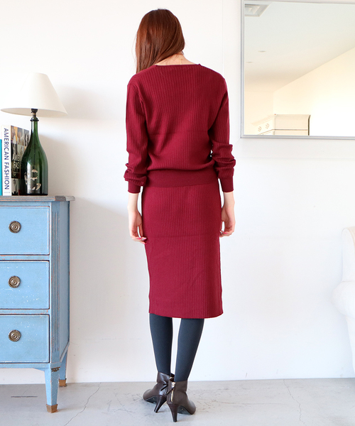 N.（N. Natural Beauty Basic）（エヌエヌナチュラルビューティーベーシック）の「ワイドリブセットアップ スカート（スカート・レディース・ブラウン/ボルドー/グレー/ブルー/ブラック・MEDIUM）」の11枚目の写真