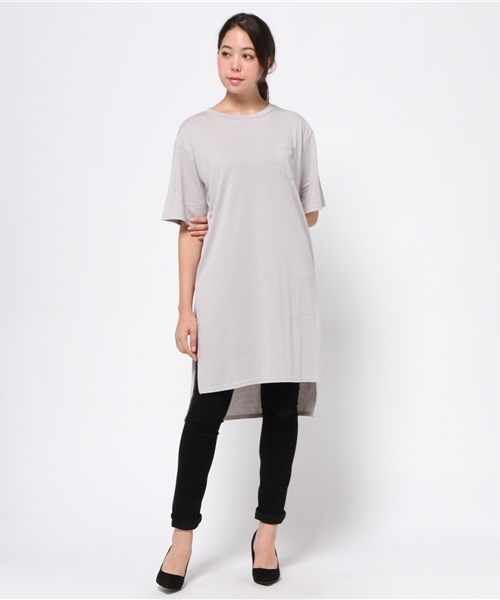 VENCEEXCHANGE（ヴァンスエクスチェンジ）の「ディープスリット5分袖T          （Tシャツ/カットソー・レディース・グレー/ブラウン/ブラック・MEDIUM）」の13枚目の写真