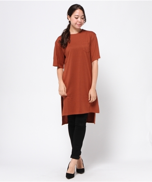 VENCEEXCHANGE（ヴァンスエクスチェンジ）の「ディープスリット5分袖T          （Tシャツ/カットソー・レディース・グレー/ブラウン/ブラック・MEDIUM）」の14枚目の写真