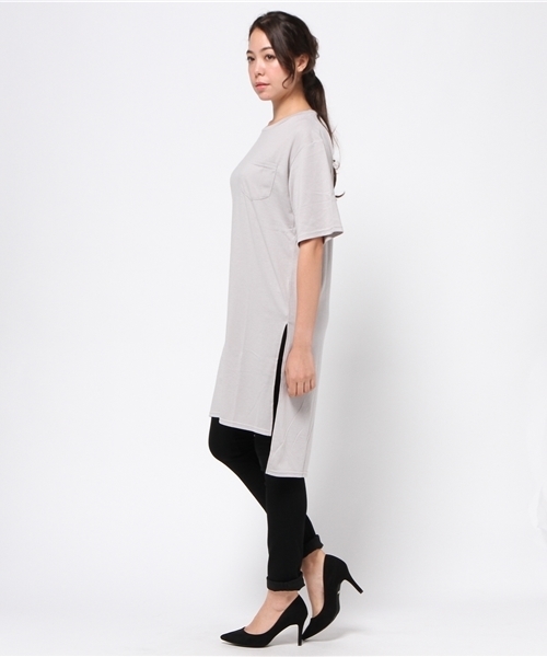 VENCEEXCHANGE（ヴァンスエクスチェンジ）の「ディープスリット5分袖T          （Tシャツ/カットソー・レディース・グレー/ブラウン/ブラック・MEDIUM）」の5枚目の写真