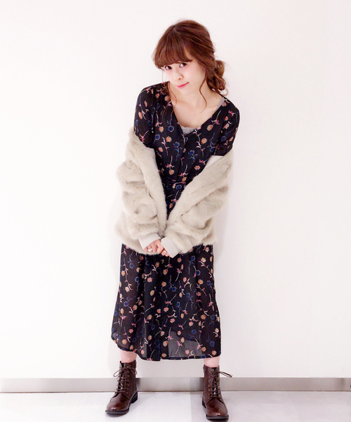 archives（アルシーヴ）の「フラワーシフォンキャミ付きMIXワンピース（ワンピース・レディース・ブラック/ネイビー・MEDIUM）」の14枚目の写真