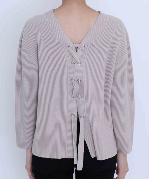 NINE（ナイン）の「【NINE】《STUDIOUS別注》バックレースアップニット（ニット/セーター・レディース・ブラック/ベージュ・FREE）」の14枚目の写真