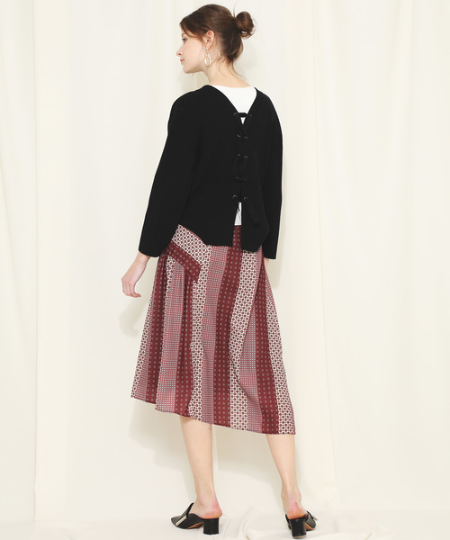 NINE（ナイン）の「【NINE】《STUDIOUS別注》バックレースアップニット（ニット/セーター・レディース・ブラック/ベージュ・FREE）」の7枚目の写真