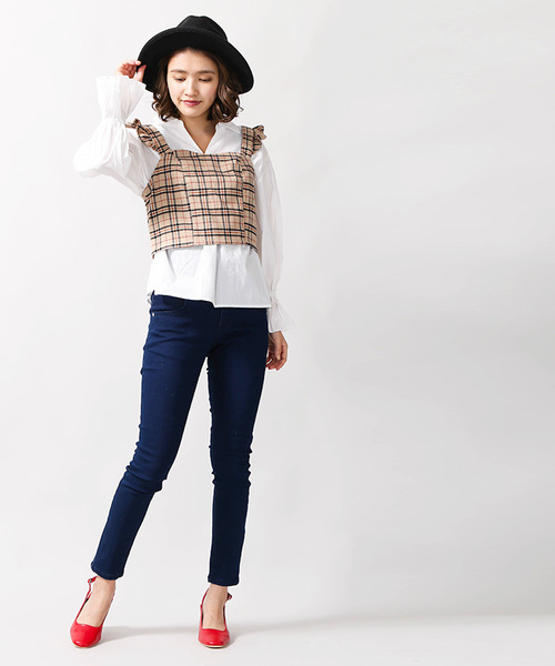 WEGO（ウィゴー）の「WEGO/チェックフリルビスチェ（タンクトップ・レディース・グレー系その他2/ブラウン系その他2/ベージュ系その他2/グリーン系その他2・FREE）」の11枚目の写真