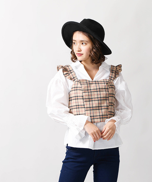 WEGO（ウィゴー）の「WEGO/チェックフリルビスチェ（タンクトップ・レディース・グレー系その他2/ブラウン系その他2/ベージュ系その他2/グリーン系その他2・FREE）」の12枚目の写真