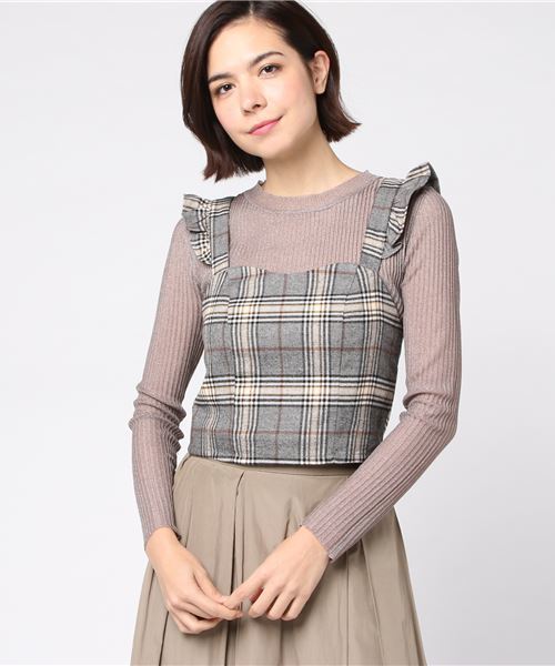 WEGO（ウィゴー）の「WEGO/チェックフリルビスチェ（タンクトップ・レディース・グレー系その他2/ブラウン系その他2/ベージュ系その他2/グリーン系その他2・FREE）」の2枚目の写真