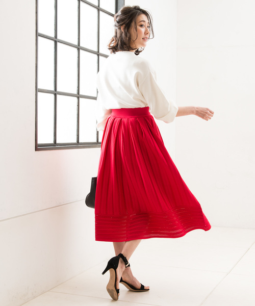 RIVE DROITE（リヴドロワ）の「透かし編みフレアースカート（スカート・レディース・ネイビー/その他14・FREE）」の5枚目の写真