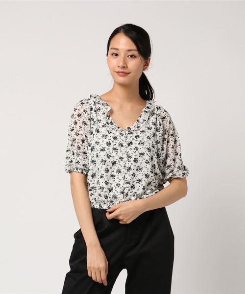 Cheek（チーク）の「花柄シフォンフリルブラウス（シャツ/ブラウス・レディース・ホワイト/ブラック/グリーン・MEDIUM）」の8枚目の写真