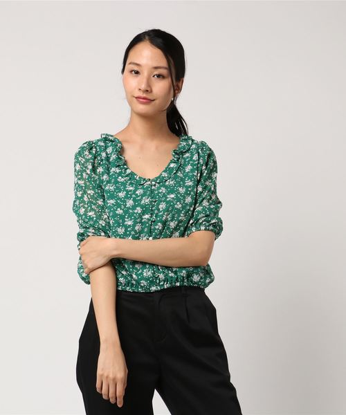 Cheek（チーク）の「花柄シフォンフリルブラウス（シャツ/ブラウス・レディース・ホワイト/ブラック/グリーン・MEDIUM）」の9枚目の写真