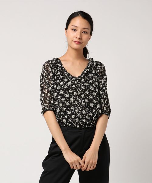 Cheek（チーク）の「花柄シフォンフリルブラウス（シャツ/ブラウス・レディース・ホワイト/ブラック/グリーン・MEDIUM）」の11枚目の写真