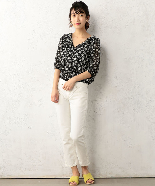 Cheek（チーク）の「花柄シフォンフリルブラウス（シャツ/ブラウス・レディース・ホワイト/ブラック/グリーン・MEDIUM）」の13枚目の写真