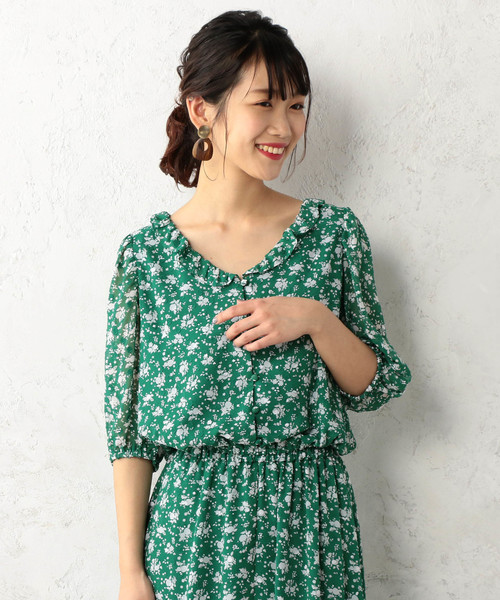 Cheek（チーク）の「花柄シフォンフリルブラウス（シャツ/ブラウス・レディース・ホワイト/ブラック/グリーン・MEDIUM）」の16枚目の写真