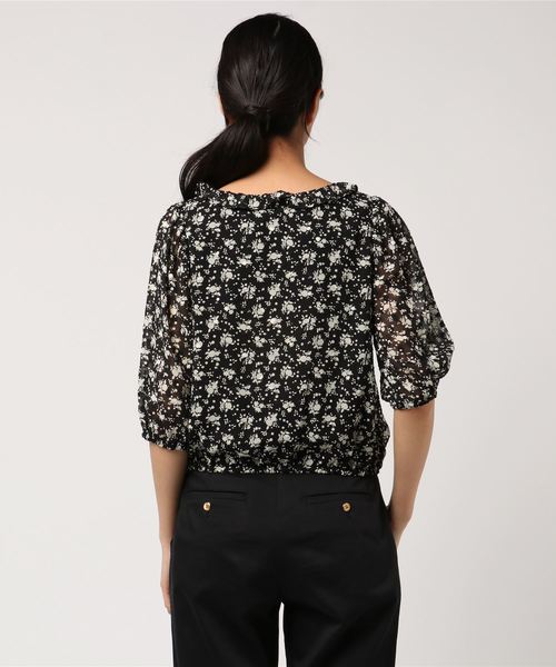 Cheek（チーク）の「花柄シフォンフリルブラウス（シャツ/ブラウス・レディース・ホワイト/ブラック/グリーン・MEDIUM）」の5枚目の写真