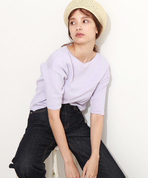 FREE'S MART（フリーズマート）の「総針裾ダーツ５分袖コンパクトニット（ニット/セーター・レディース・ホワイト系その他/ブルー/パープル/ホワイト・FREE）」の4枚目の写真