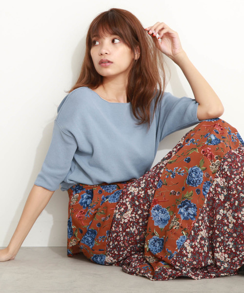 FREE'S MART（フリーズマート）の「総針裾ダーツ５分袖コンパクトニット（ニット/セーター・レディース・ホワイト系その他/ブルー/パープル/ホワイト・FREE）」の9枚目の写真