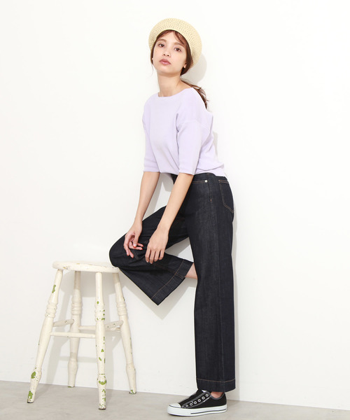 FREE'S MART（フリーズマート）の「総針裾ダーツ５分袖コンパクトニット（ニット/セーター・レディース・ホワイト系その他/ブルー/パープル/ホワイト・FREE）」の8枚目の写真