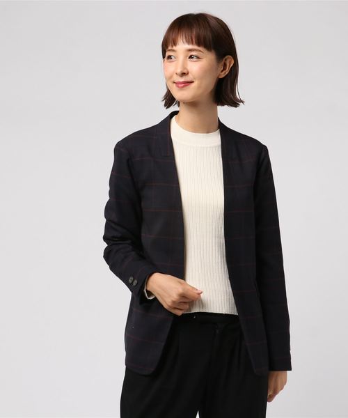 12Twelve Agenda（トゥエルブ　アジェンダ）の「TRチェックカラーレスジャケット（ノーカラージャケット・レディース・ベージュ/ブラウン・M）」の14枚目の写真