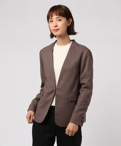 12Twelve Agenda（トゥエルブ　アジェンダ）の「TRチェックカラーレスジャケット（ノーカラージャケット・レディース・ベージュ/ブラウン・M）」の12枚目の写真