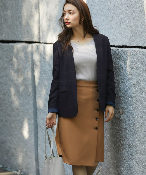 12Twelve Agenda（トゥエルブ　アジェンダ）の「TRチェックカラーレスジャケット（ノーカラージャケット・レディース・ベージュ/ブラウン・M）」の17枚目の写真