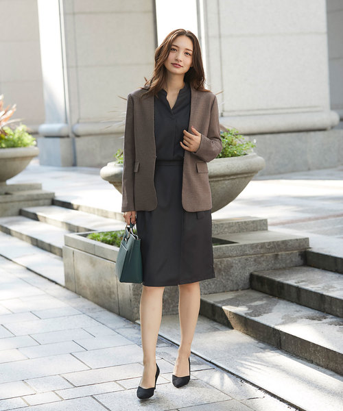 12Twelve Agenda（トゥエルブ　アジェンダ）の「TRチェックカラーレスジャケット（ノーカラージャケット・レディース・ベージュ/ブラウン・M）」の11枚目の写真