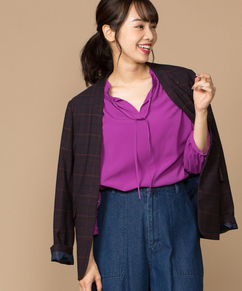 12Twelve Agenda（トゥエルブ　アジェンダ）の「TRチェックカラーレスジャケット（ノーカラージャケット・レディース・ベージュ/ブラウン・M）」の16枚目の写真