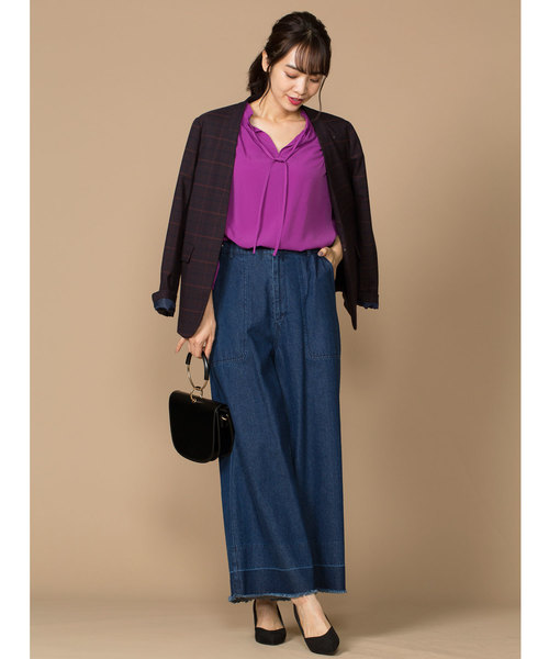 12Twelve Agenda（トゥエルブ　アジェンダ）の「TRチェックカラーレスジャケット（ノーカラージャケット・レディース・ベージュ/ブラウン・M）」の18枚目の写真