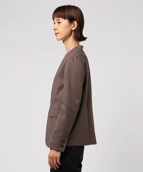12Twelve Agenda（トゥエルブ　アジェンダ）の「TRチェックカラーレスジャケット（ノーカラージャケット・レディース・ベージュ/ブラウン・M）」の3枚目の写真