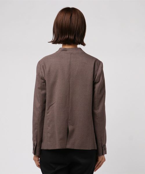 12Twelve Agenda（トゥエルブ　アジェンダ）の「TRチェックカラーレスジャケット（ノーカラージャケット・レディース・ベージュ/ブラウン・M）」の5枚目の写真