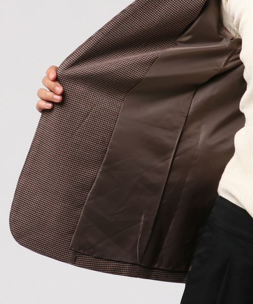 12Twelve Agenda（トゥエルブ　アジェンダ）の「TRチェックカラーレスジャケット（ノーカラージャケット・レディース・ベージュ/ブラウン・M）」の4枚目の写真