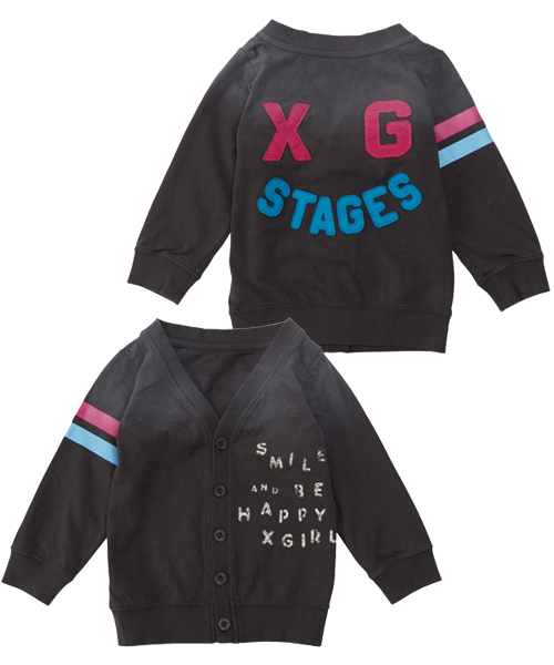 X-girl Stages（エックスガールステージス）の「“SMILE  ＆  BE  HAPPY”  CARDIGAN （4T～7T）（カーディガン/ボレロ・キッズ・チャコール/ブルー/レッド・4T/7T/5T/6T）」の2枚目の写真