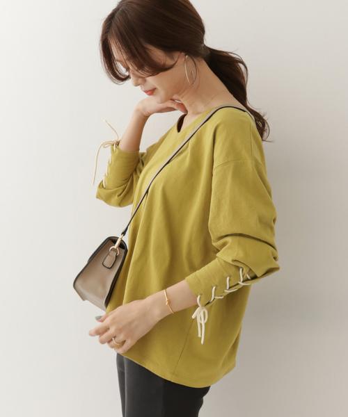 URBAN RESEARCH DOORS(アーバンリサーチドアーズ)の「レースアップスリーブプルオーバー∴(Tシャツ/カットソー・レディース・アイボリー/チャコールグレー/マスタード・ONE)」の3枚目の写真