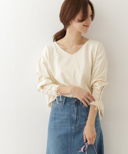 URBAN RESEARCH DOORS(アーバンリサーチドアーズ)の「レースアップスリーブプルオーバー∴(Tシャツ/カットソー・レディース・アイボリー/チャコールグレー/マスタード・ONE)」の20枚目の写真