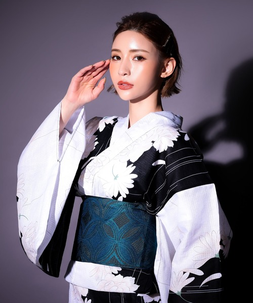 Ninarobe(ニーナローブ)の「浴衣セット レディース モノトーン 白牡丹 クール 大人 ゆかた2点セット 浴衣 作り帯(浴衣・レディース・ホワイト×ブラック・FREE)」の12枚目の写真