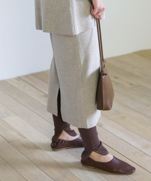 select MOCA（セレクトモカ）の「2020 A/W ラウンドニットレギンス/レイヤードニットパンツ/スリットニットレギンス（レギンス/スパッツ・レディース・カーキ/ベージュ/ブラウン・FREE）」の12枚目の写真
