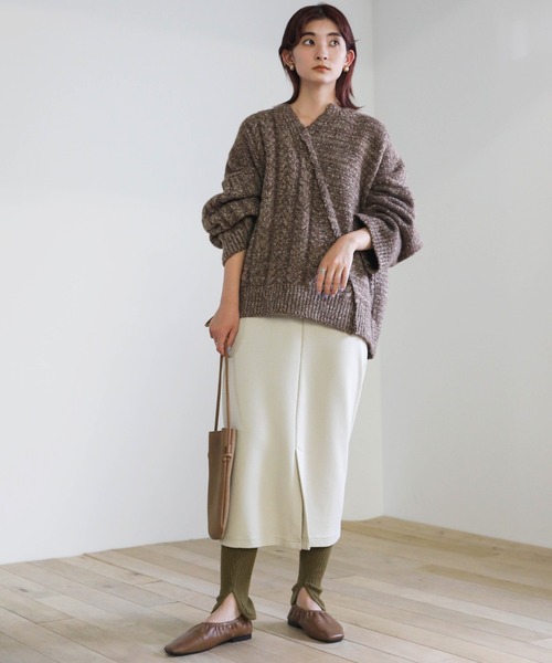 select MOCA（セレクトモカ）の「2020 A/W ラウンドニットレギンス/レイヤードニットパンツ/スリットニットレギンス（レギンス/スパッツ・レディース・カーキ/ベージュ/ブラウン・FREE）」の7枚目の写真