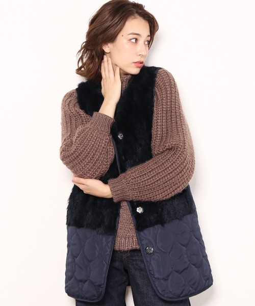 sankyo shokai(サンキョウショウカイ)の「ラビットファー付きロングベスト(ベスト・レディース・ブラウン/ネイビー/ブラック/ライトベージュ/モカ/カーキ・フリー(M))」の2枚目の写真