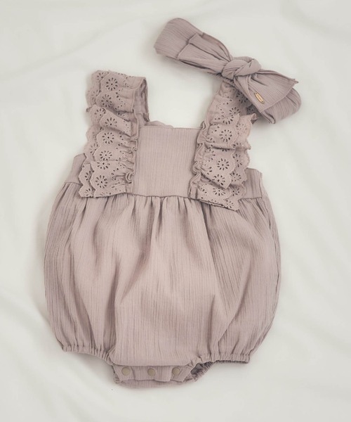 apres les cours（アプレレクール）の「ナチュラルコットンロンパス（ロンパース・キッズ・ベージュ/ミント・80/70）」の2枚目の写真