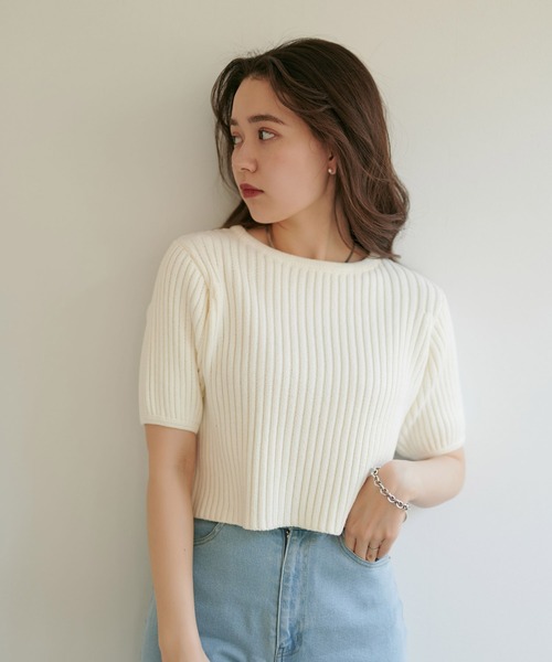 TINA：JOJUN（ティーナジョジュン）の「エアリーコットン半袖プルオーバー TINA：JOJUN（ニット/セーター・レディース・ブラック/モカ/ホワイト・M）」の2枚目の写真