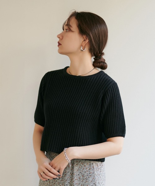 TINA：JOJUN（ティーナジョジュン）の「エアリーコットン半袖プルオーバー TINA：JOJUN（ニット/セーター・レディース・ブラック/モカ/ホワイト・M）」の3枚目の写真