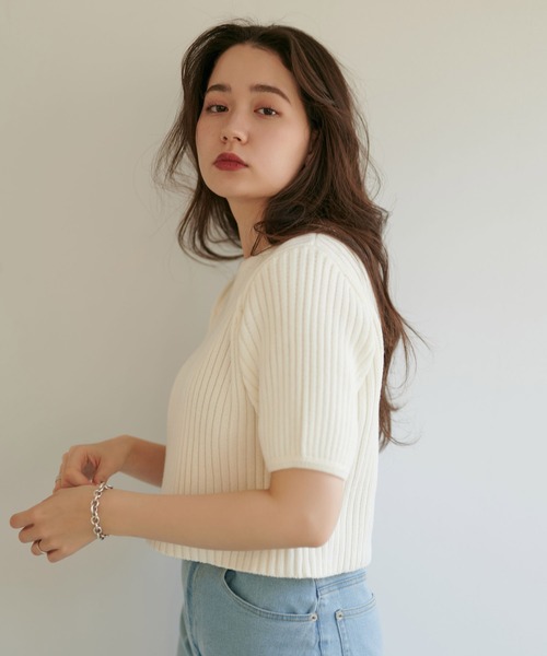 TINA：JOJUN（ティーナジョジュン）の「エアリーコットン半袖プルオーバー TINA：JOJUN（ニット/セーター・レディース・ブラック/モカ/ホワイト・M）」の15枚目の写真