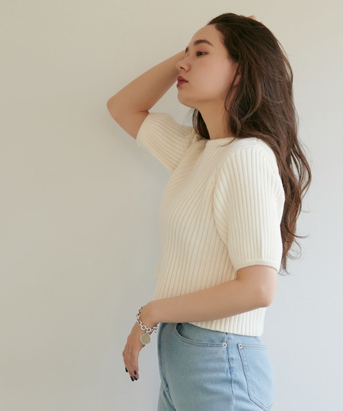 TINA：JOJUN（ティーナジョジュン）の「エアリーコットン半袖プルオーバー TINA：JOJUN（ニット/セーター・レディース・ブラック/モカ/ホワイト・M）」の9枚目の写真