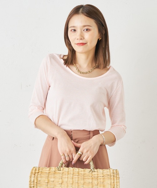 Omekashi（オメカシ）の「ボーダーバックシャンメロウTシャツ（Tシャツ/カットソー・レディース・ピンク/ブラック・FREE）」の7枚目の写真