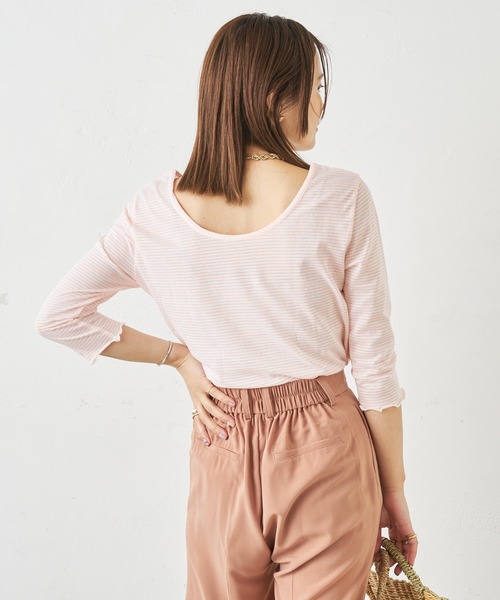 Omekashi（オメカシ）の「ボーダーバックシャンメロウTシャツ（Tシャツ/カットソー・レディース・ピンク/ブラック・FREE）」の8枚目の写真