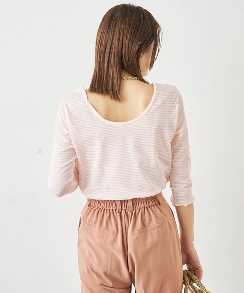 Omekashi（オメカシ）の「ボーダーバックシャンメロウTシャツ（Tシャツ/カットソー・レディース・ピンク/ブラック・FREE）」の10枚目の写真