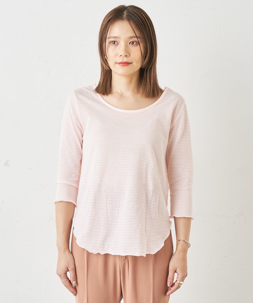 Omekashi（オメカシ）の「ボーダーバックシャンメロウTシャツ（Tシャツ/カットソー・レディース・ピンク/ブラック・FREE）」の11枚目の写真