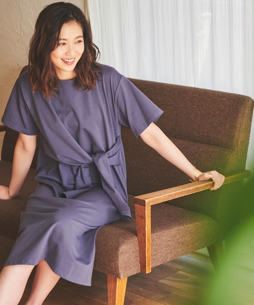 Anuenue（アヌエヌエ）の「ウエストデザインコットンワンピース（ワンピース・レディース・ブルー/グリーン/チャコール・FREE）」の7枚目の写真