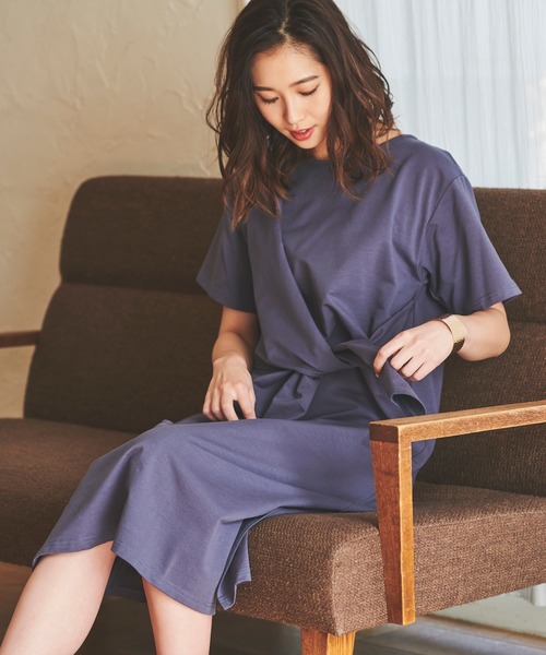 Anuenue（アヌエヌエ）の「ウエストデザインコットンワンピース（ワンピース・レディース・ブルー/グリーン/チャコール・FREE）」の5枚目の写真