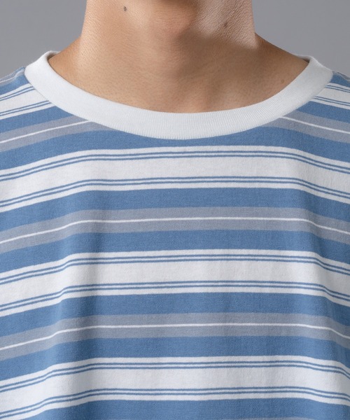 kutir(クティール)の「マルチボーダーTシャツ(Tシャツ/カットソー・メンズ・ライトブルー/オレンジ/モカ・MEDIUM/LARGE)」の7枚目の写真
